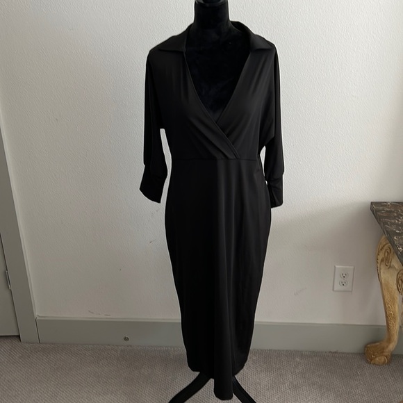 Dillards little black dress Sz 1X 3/4 sleeves crossed front - Picture 1 of 9